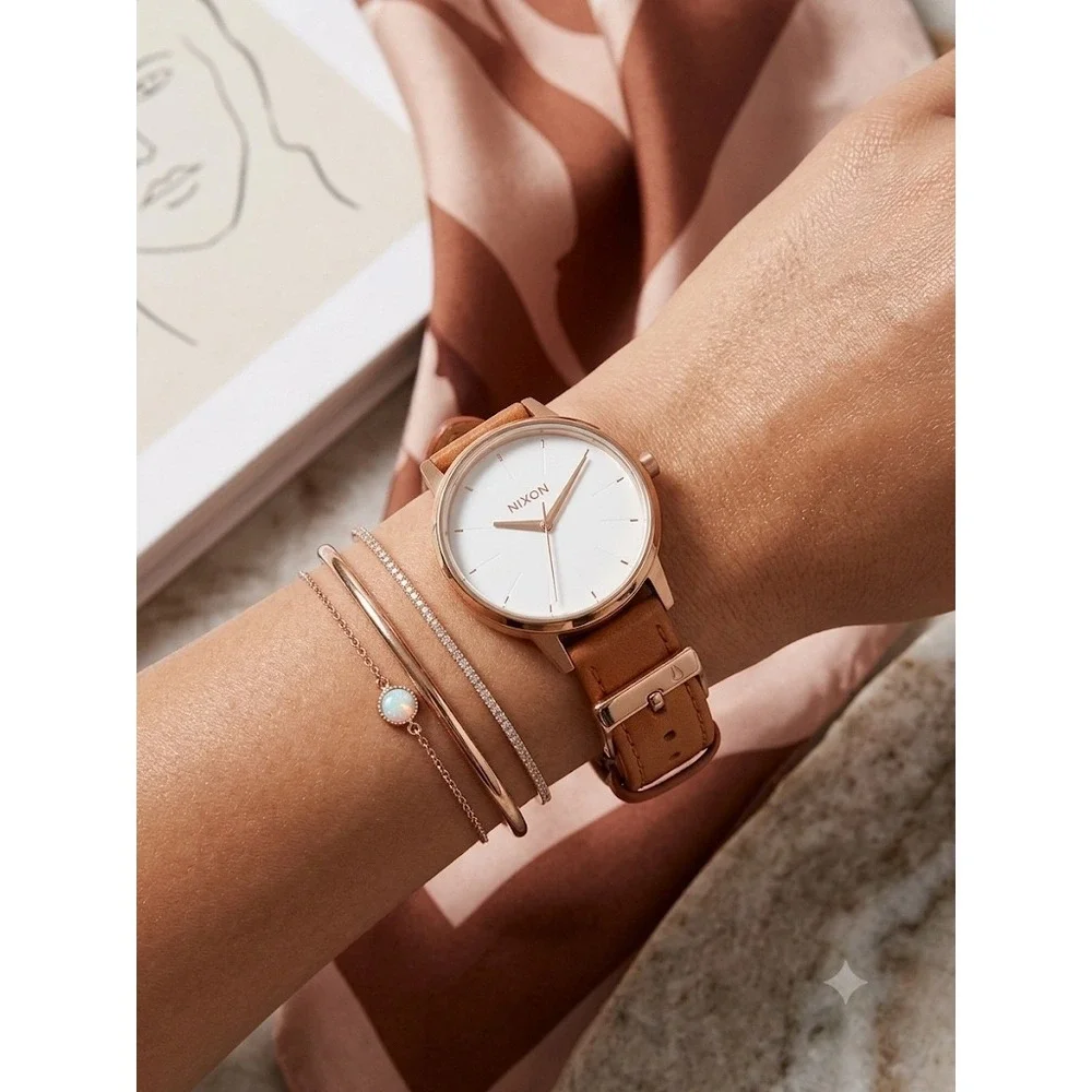 Nixon The Kensington Watch – Rose Gold & Tan Leather Strap (Needs Battery)